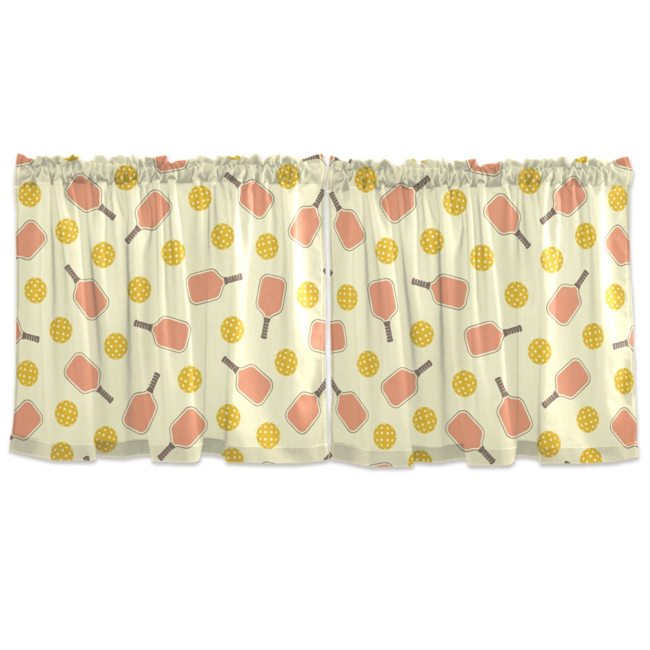 Ryvnso Yellow Pickleball Balls Curtains Sets Short Curtain Rod Pocket Half Window Cafe Farmhouse Tier 2 Panels 57"W x 24"L