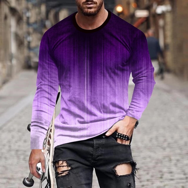 T-Shirt Décontracté à Manches Longues et Col Rond Dégradé pour Hommes