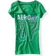 thumbnail image 1 of Aeropostale Womens Aero Ny 87 Glittery V-Neck Graphic T-Shirt, Green, Medium, 1 of 1