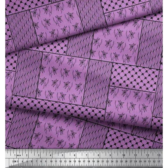 Soimoi Poly Georgette Fabric Artistic Floral & Waves Patchwork Fabric Prints By Yard 42 Inch Wide