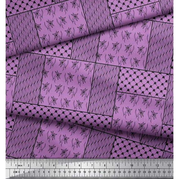 Soimoi Japan Crepe Satin Fabric Artistic Floral & Waves Patchwork Fabric Prints By Yard 42 Inch Wide