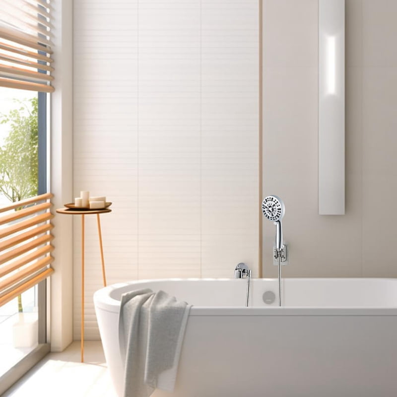 All Metal Bathtub Faucet with 9 Sprayer Settings, Chrome Finish, with Built-in Diverter and Universal Fit Adapters