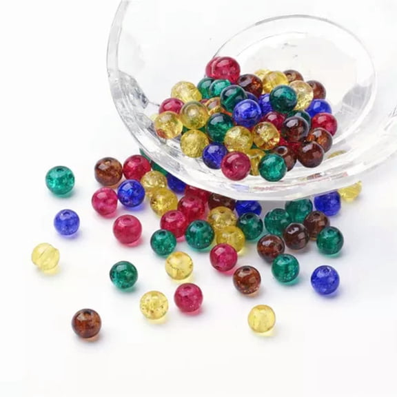 U8MO 1 Bag Colorful Crackle Glass Beads Round Smooth Loose Beads Backing Painted 6mm-Luster Glass Pearl
