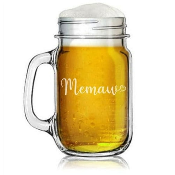 16oz Mason Jar Glass Mug w/Handle Gift Memaw With Heart