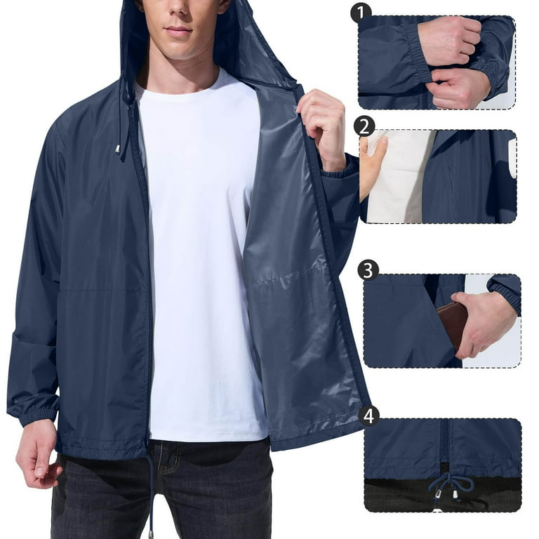 Stamzod Packable Rain Jacket Mens Solid Color Long Sleeve
