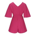 thumbnail image 4 of clear 50% off Usmixi Jumpsuits for Women Casual Solid Elastic Waist Plus Size Loose Flowy Pleated Wide Leg Short Jumpsuits Overalls Summer Formal Plain V-Neck Elbow-Length Mini Rompers Hot Pink m, 4 of 5