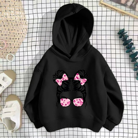 SGFCWSX Fleece Hoodies for Girls Fashion Print Sweatshirt Kids Thermal Sweatshirts Black Size 6 Years