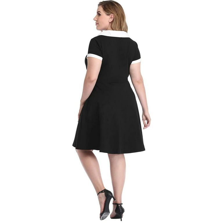 Hde Plus Size Peter Pan Collar Dress Fit and Flare Collared Casual Skater Dress