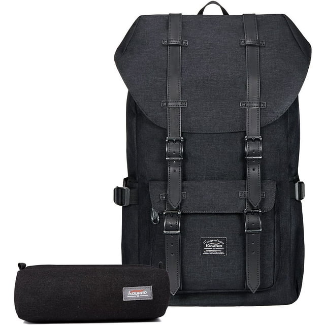 KAUKKO Mochila Escolar de Viaje para Universidad flexible con portátil para 15",22L(Lino/Negro) KAUKKO EP5-2-BLACK(2PC)