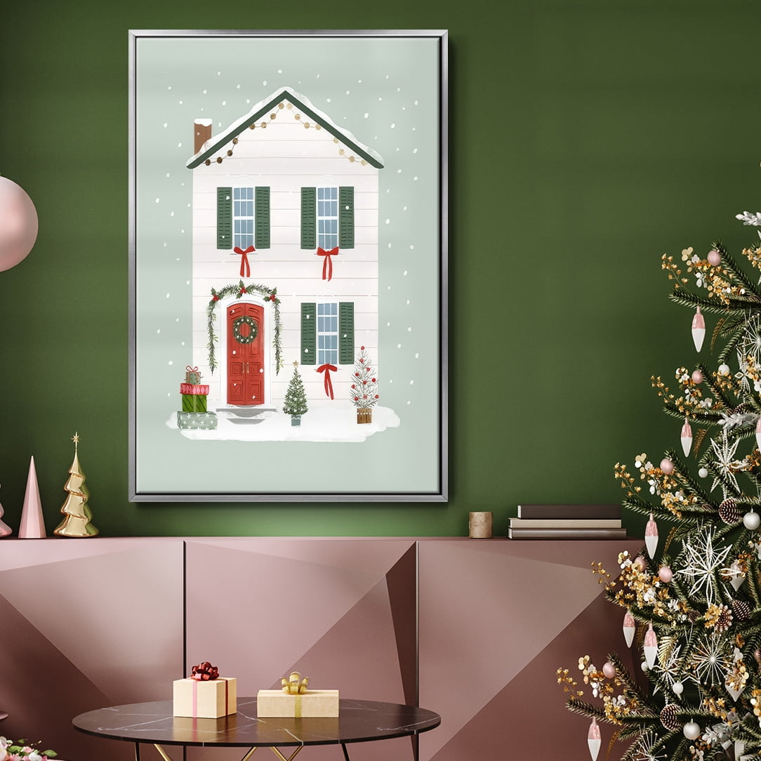 Festive Front Door III - Framed Gallery Wrapped Holiday Canvas - 25 x 37 - Silver Frame