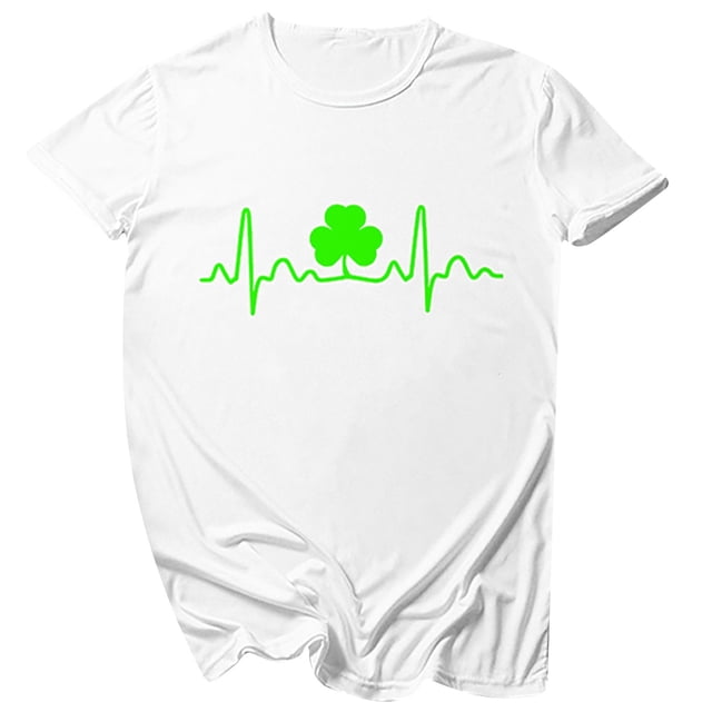 Pompotops Mode Femme Décontracté Col Rond T-Shirt Imprimé Fête de la Saint-Patrick Manches Courtes Ample Blouse