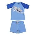 thumbnail image 1 of TOOYOU Toddler Boy Swimsuit 2 Piece Swim Set Short Sleeve Swim Shirt Swim Trunks Rash Guard Bathing Suits Child Swimwear For Swimming Lessons And Beach Size 9-10 Years,Sky Blue, 1 of 5