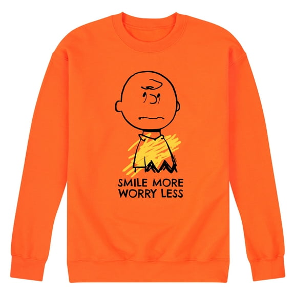 Peanuts - Smile More Worry Less - Men's Crew Neck Fleece Pullover