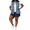 thumbnail image 2 of MODA NOVA Juniors Plus Size Button Down Raw-Hem Sleeveless Denim Jacket 1X Blue, 2 of 6