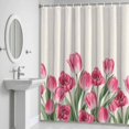 thumbnail image 5 of Pink Tulip Flower Shower Curtain for Bathroom Decor, Spring Leaf Floral Plant Beige Linen Waterproof Fabric Shower Curtain, 60"x72" Set with 12 Hooks, 5 of 9