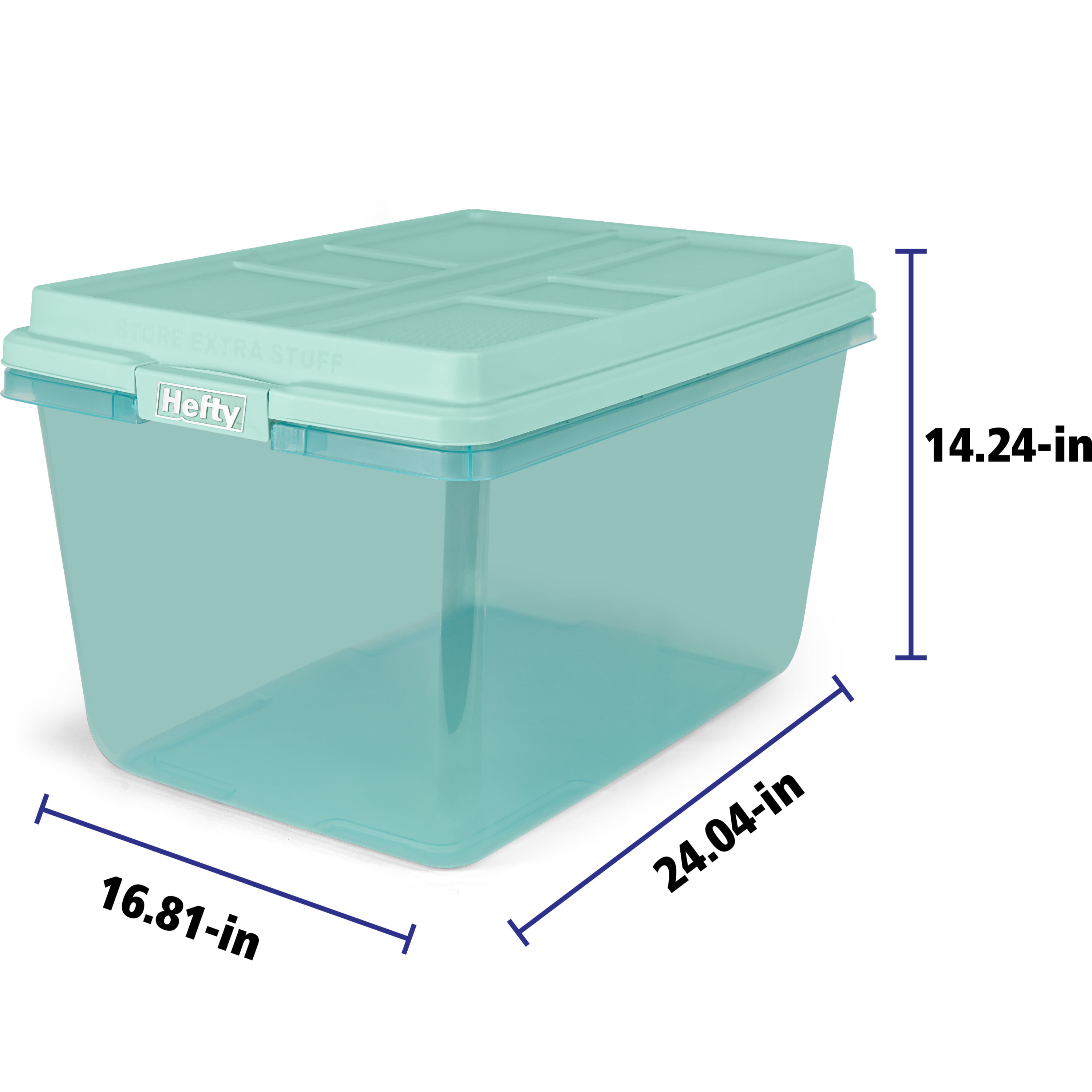 Hefty 72 qt Clear Plastic Holiday Latched Storage Bin, Red Lid 