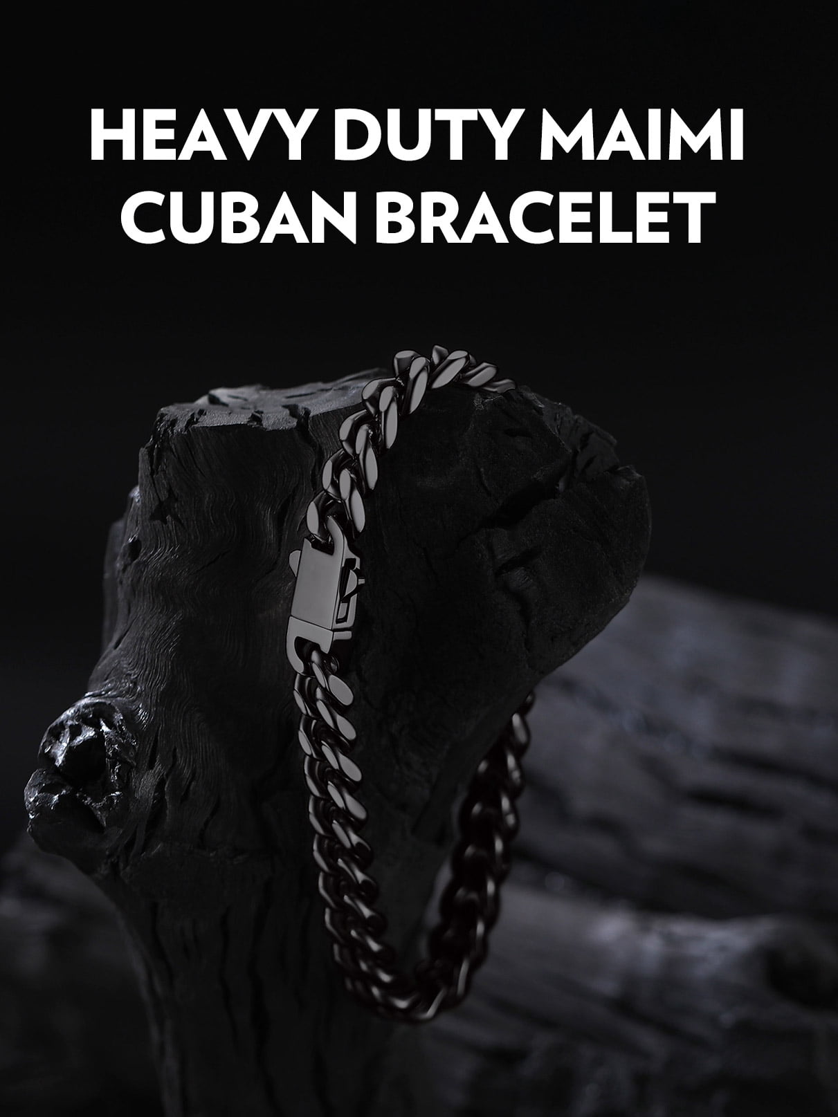 Bandmax 7MM Black Cuban Chain Bracelet for Men 8.3" Stainless Steel Hand Bracelets Gift with Card To Husband Valentine Father's Day Birthday