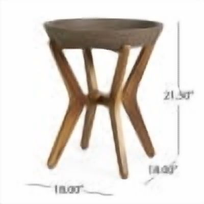Outdoor Combined Material Side Table, Concrete and Acacia Wood Craft Accent Table for Patio Garden, Light Gray