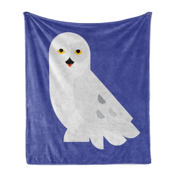 Owl Soft Flannel Fleece Throw Blanket, Nocturnal Animal Portrait Forest Character Wildlife Digital Graphic Cartoon, Cozy Plush for Indoor and Outdoor Use, 50" x 60", Violet Blue Coconut, by Ambesonne