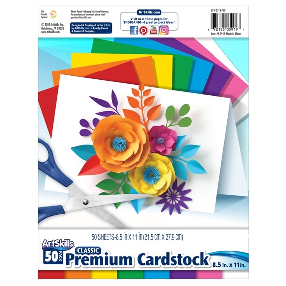 ArtSkills 8.5" x 11" Premium Cardstock Paper, 8 Classic Assorted Colors, 65 lb., 50 Sheets