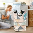 thumbnail image 5 of Yayeee Freestanding Laundry Hamper with Handle Collapsible Large Storage Basket for Clothes, Pink Geometric, 5 of 7