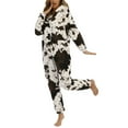 thumbnail image 3 of Women's Thermal Fuzzy Fleece Cow Onesie Pajamas Long Sleeve Adult Cute Cosplay Outfits Zipper Hooded Funny Animal Print Winter Zip Up One Piece Sleepwear Pjs Shaggy Coffee X-Large, 3 of 5