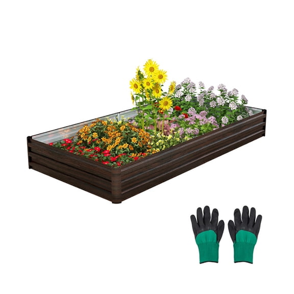 GVN Large Outdoor Metal Planter Box for Vegetable Fruit Herb Flower-Coffee, Outdoor Wooden Elevated Raised Garden Bed for Patio or Yard Gardening