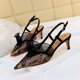thumbnail image 5 of Zapatos de tacón alto para mujer, de moda, para banquetes, bodas, para mujer, con boca poco profunda, puntiagudos, para novias, sandalias con tiras de encaje de malla, 5 of 5