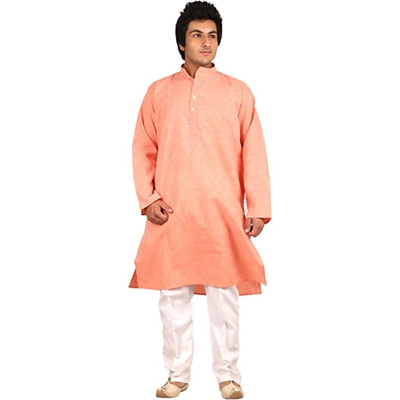 Royal Men's Cotton Kurta Pyjama Set (ROYAL_273_Peachpuff_X-Large)