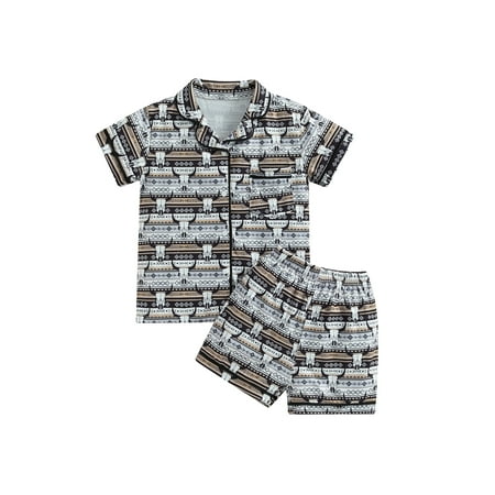 

Toddler Girls Cow Print Silk Pajamas Short Sleeve Button-Up Top Shorts Summer 2PC Satin Pajamas Set Sleepwear