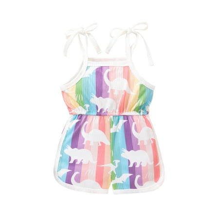 

Toddler Baby Girls Summer Romper Sleeveless Dinosaur/Floral Print Strap Jumpsuit（12-24Months，2-5Years）