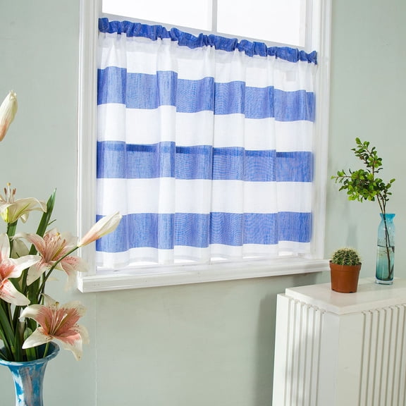 YUNLIGHTS Blue White Stripes Window Drape Polyester Material for Home Bedroom Living Room Use
