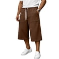 thumbnail image 2 of Men's Baggy Lounge Capri Pants Cotton Long Below Knee Stretchable Sweat Shorts Athletic Casual Straight Wide Legs Pants with Pockets Brown M, 2 of 9