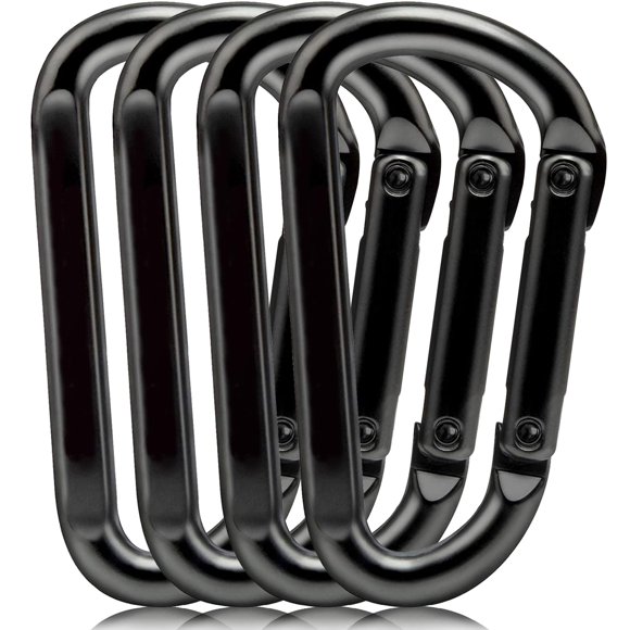 Caribeana Mosquetón Clip 860lbs 3"" Mosquetón resistente Ganchos de anillo en D - Llaveros Camping Senderismo Accesorios Caribiniers para correa de perro Hamacas Yoga Columpio Gimnasio etc. Negro 4PCS