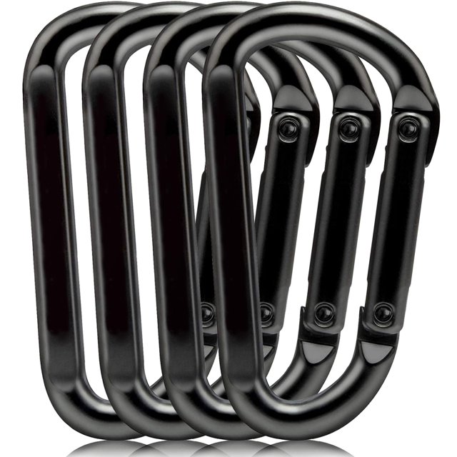Caribeana Mosquetón Clip 860lbs 3"" Mosquetón resistente Ganchos de anillo en D - Llaveros Camping Senderismo Accesorios Caribiniers para correa de perro Hamacas Yoga Columpio Gimnasio etc. Negro 4PCS