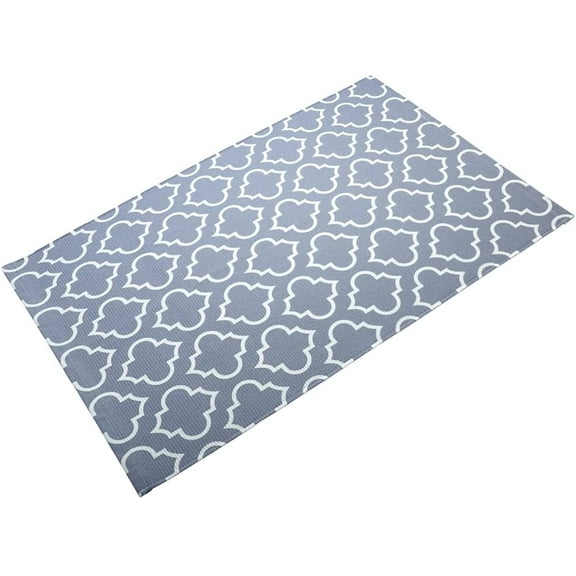 Delxo 26" x 36" Door Mat Cotton Hand-Woven Washable Entryway Rug, Grey and White Quatrefoil