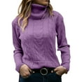 thumbnail image 3 of DuoJiaJ Womens' Turtleneck Long Sleeve Knit Sweaters Fall Plus Size Tops Purple XXL, 3 of 5