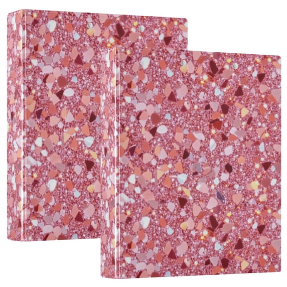 Pink Clastic Gemstone Hardcover 3 Ring Binder 1.5” Round Rings Letter Size Paper Pockets for School Office Supplies