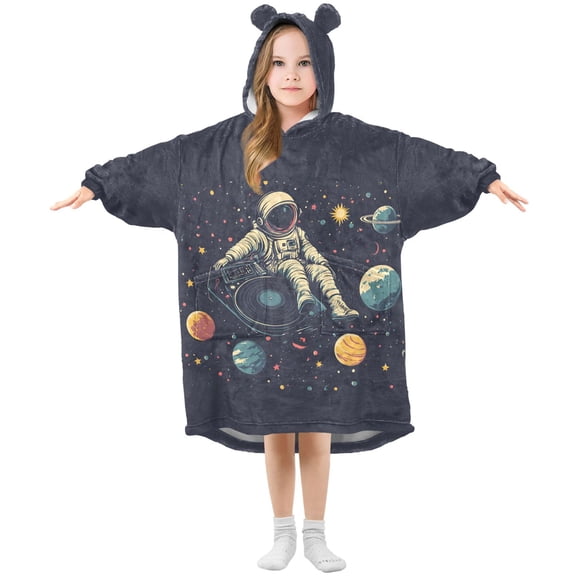 FORMRS Wearable Blanket Hoodie with Sleeves for Kids Cozy Flannel Sweatshirt, Astronaut Space