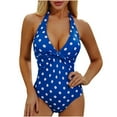 thumbnail image 2 of TrendVibe365 Swimming Suits for Women Tummy Control Adjustable Strap Halter V Neck One-Piece Backless Monokinis Polka Dots Retro Twist Knot Front Romper Swimming Suits Modest Bikinis Tankinis, 2 of 9