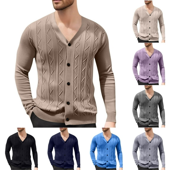 Kilaqueen Mens Cardigan Sweaters Loose Fitness V Neck Cable Knitted Sweater Casual Long Sleeve Button Up Cardigans Lightweight Fall Winter Clothes