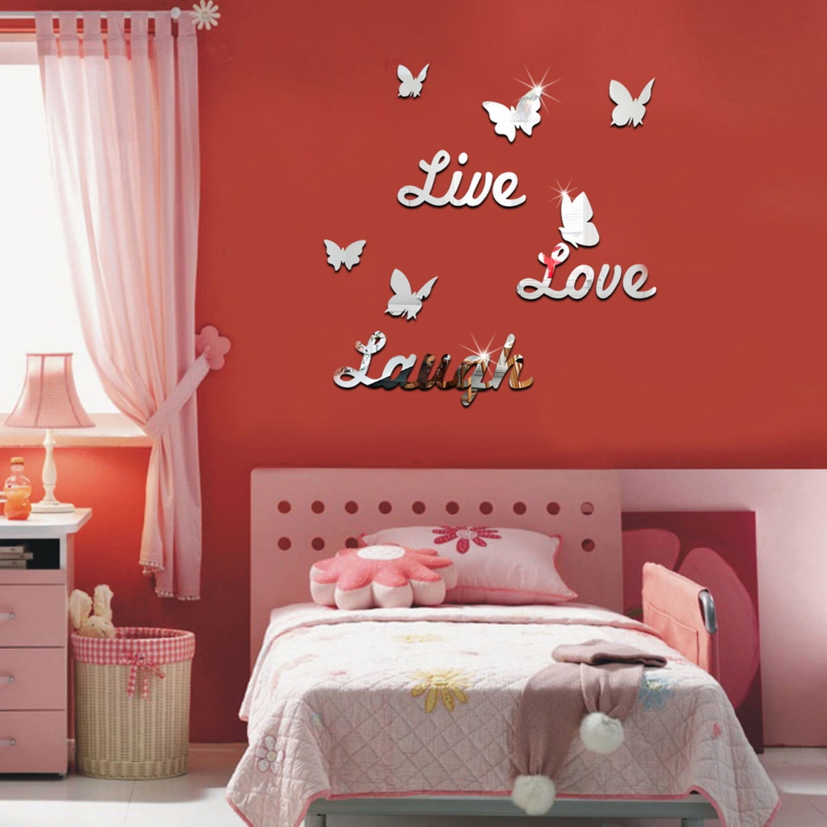 Golden Butterfly Mirror Art Wall Stickers Living Kid Room Bedroom Home Decor DIY 