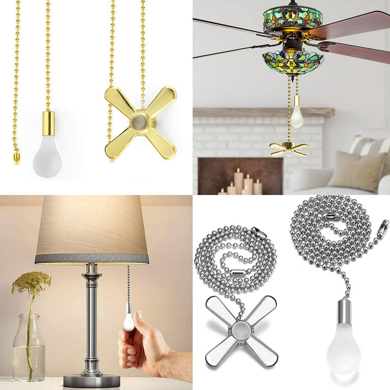 Ceiling Fan Pull Chain Ornaments Extension Chains with Decorative Light Bulb and Fan Cord 13.6 Inches Fan Pull Chain Set for Ceiling Light Lamp Fan