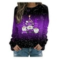 thumbnail image 2 of Sakmal Crew Neck Sweatshirts for Women Christmas Purple Oversized Tops Santa Claus Holiday Sweatshirt for Women, 2 of 5