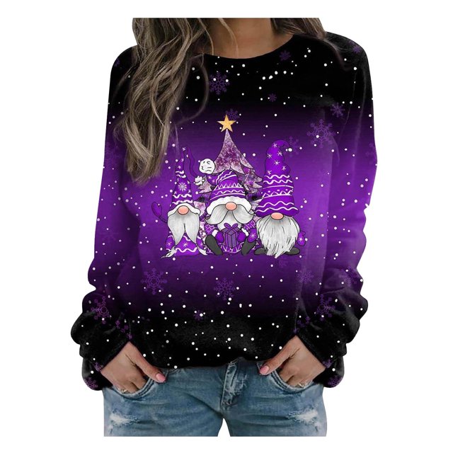 Japceit Chandails de Noël Aguichant pour Femmes Longs Chandails de Noël pour Femmes Chandail à Capuche Imprimé de Noël pour Femmes à Manches Longues à Col Rond Chandail Aguichant de Noël pour Femmes
