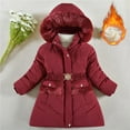 thumbnail image 2 of Povozer Girls and Toddlers' Long Heavyweight Hooded Puffer Jacket(Red,5-6Y), 2 of 5
