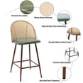 thumbnail image 3 of Soges 2pcs PU Leather Bar Stool with Rattan Back, Modern Counter Height Bar Stool with Footrest for Dining Room Kitchen, Green Cushion, 3 of 6