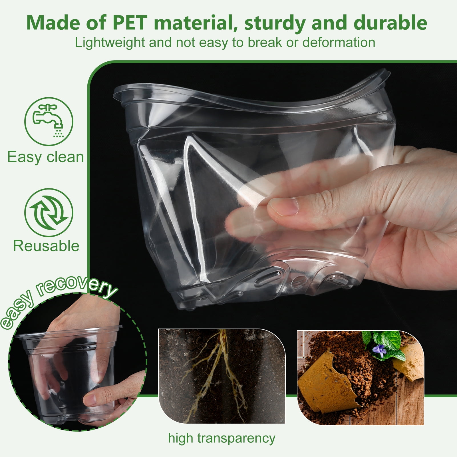 Fabulas Clear Nursery Pots Variety Pack, 32 Pack 5/4/3.5 inch Seedling Pot, Reinforced Plastic Planting Pot, Seed Starting Pot with Drainage Holes for Plants