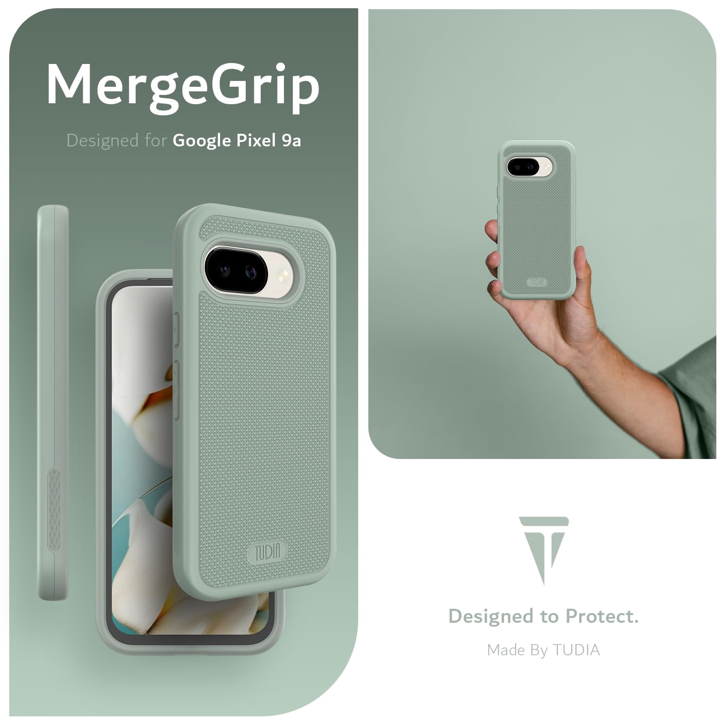TUDIA MergeGrip for Google Pixel 9A Case 2025 Heavy Duty Dual Layer Cover - Green Lily