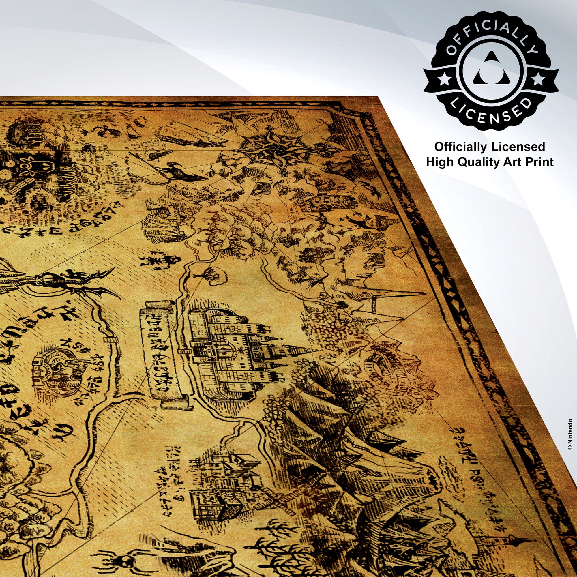 Pyramid America: The Legend of Zelda: Hyrule Map - 11x17 Poster Print - Video Game World View Artwork, Licensed Nintendo Wall Decor, Fan Collectible